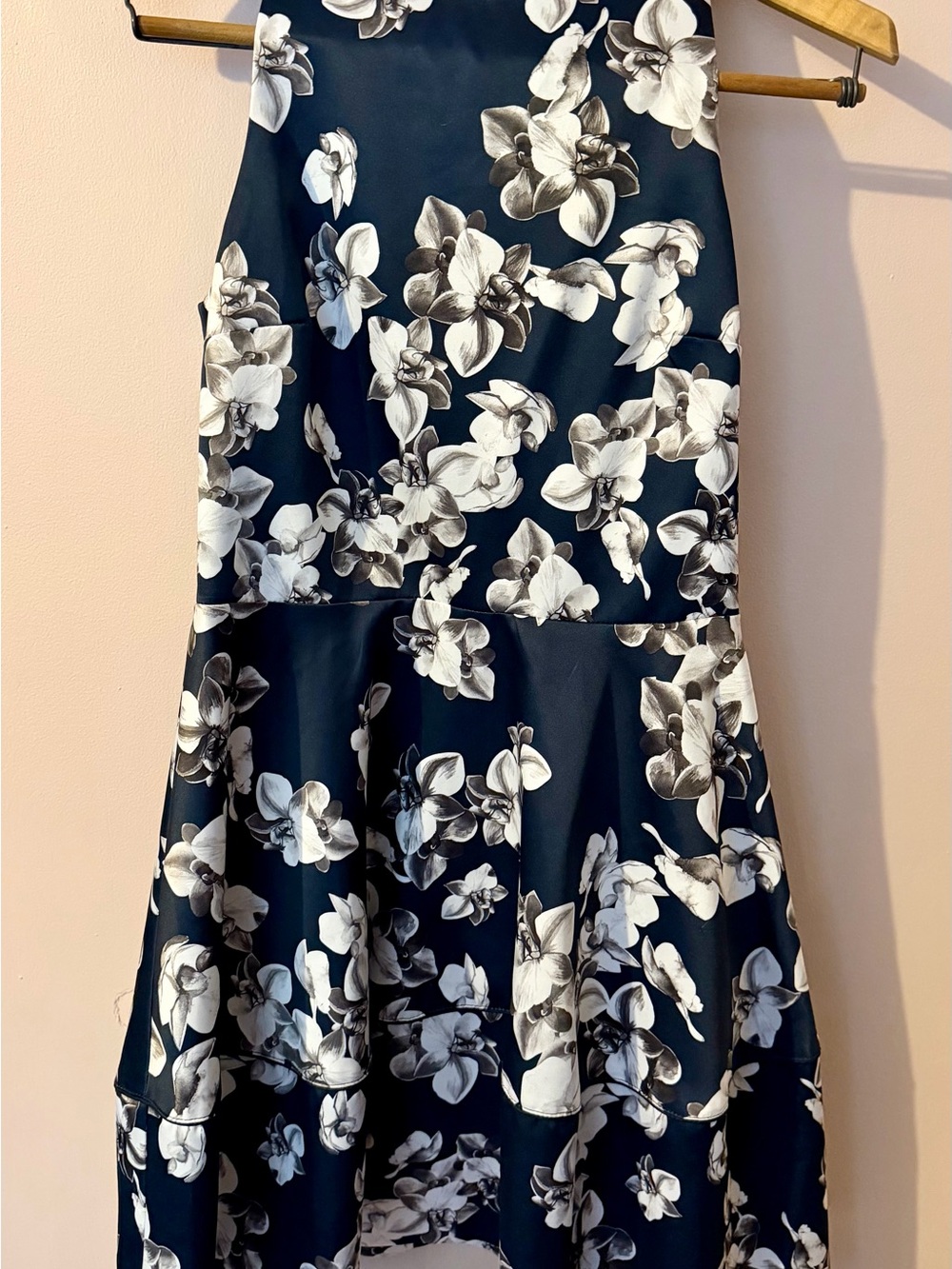 H&M Navy and White Floral High-Low Skirt